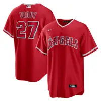在飛比找蝦皮購物優惠-男式球衣 MLB 洛杉磯天使邁克 27 鱒魚紅色棒球運動員球