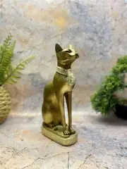 Antique Gold Effect Egyptian Style Bast Cat Figurine Statue Bastet Sculpture