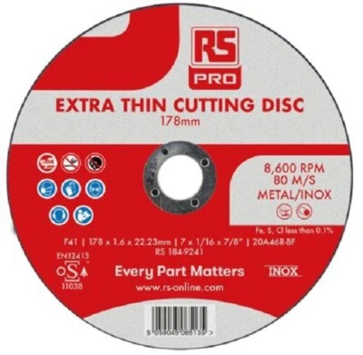 RS Pro EXTRA THIN CUTTING DISCS 5Pcs 46-Grit Round- 178x1.6mm Or 230x1.8mm