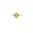 14k White Gold Natural Yellow Sapphire and Diamonds Gemstone Women Promise Ring