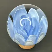 Contemporary Handmade Art Glass Marble 2.90" Light Blue Flower Orb Handblown