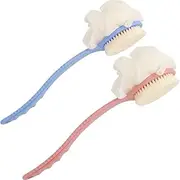 2 Pack Body Brush Back Scrubber for Shower Bath Back Scrubber with Soft Loofah and Bristles Back Scrubber Bath Mesh with Curved Long Handle Suitable for Wet or Dry, Women and Men (Pink，Blue, One size)