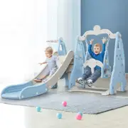 170cm 3-in-1 Keezi Kids Slide Swing Set with Basketball Hoop Outdoor Playground PlaySet Blue