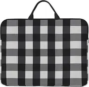 Jbyjbx Black And White Plaid Print Laptop Bag Stylish Water-Resistant Compact 14 Inch Computer Carry Bag Men Women, Black, One Size