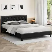 ALFORDSON Bed Frame Base Double Size Madelyn Series, Mattress Topper Platform Foundation with PU Leather Upholstery for Bedroom, Black