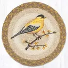 Gold Finch Bird 10" Round Trivet Candle Mat, Braided Jute, Earth Rugs, Yellow
