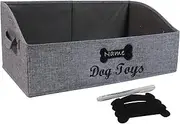 Large Dog Toy Basket Collapsible Dog Toy Box Fabric Trapezoid Dog Toy Bin Storage for organizing pet Toys/Blankets/leashes/Rope Toys/Clothing-Can be Personalized-Gray