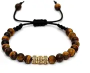 [Hdiamonds] Macrame Drawstring Styled Lux Cubic Zirconia Studded Bracelet in 925 Sterling Silver | Beaded with healing matte Yellow Tiger Eye beads in 6mm size | Encrusted with Brown Cubic Zirconia diamons