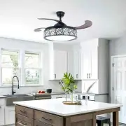 42'' Retractable Ceiling Fans with Lights Black Nest 3-Color LED Chandeliers