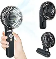 H HOME-MART 3 IN 1 Portable Handheld Fan, Portable Fan Rechargeable, 180° Adjustable, 5 Speed Wind, Display Electricity in Real Time, USB Rechargeable Foldable Fan, Quiet Personal Fan (Black)