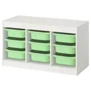 TROFAST storage combination with boxes, white/light green, 99x44x56 cm
