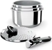 Backen 191105. 5-Piece Stainless Steel Saucepan Set 16, 18, 20cm. Induction Compatible. 1 Removable Handle. 1 Multi-Position Metal lid. Stackable. Dishwasher Safe. Space-Saving. 5-Year Warranty