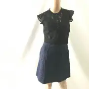Reiss Women's US 0 Hazel Ruffle Detailed Mini Dress Navy Blue Black Shortsleeve