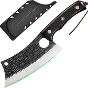 FULLHI Kitchen Knife with Protection, Multicolor Handle Meat Splitting Knife for Cutting Meat, Forged Butcher Knife with Full Tang for Outdoor Cooking, Camping BBQ