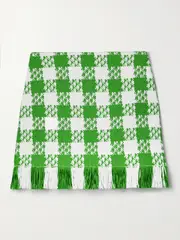 [Oscar de la Renta] Oscar de la Renta - Fringed Checked Cotton-blend Tweed Mini Skirt - Light green - US0 US 0 Green