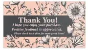100 Thank You Cards for eBay Your Purchase Order Pink Gray Floral