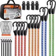 28 Piece Premium Bungee Cords with Hooks Includes 10 18 24 36 48 Bungee Cords