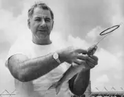 Fisherman Holds A Rigged Mullet In The United States 1960 Old Fishing Photo