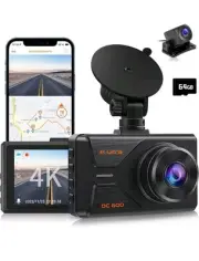 Dash Cam Front and Rear 4K/2K Full HD Camera Built In WiFi GPS, 64GB SD Card