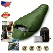 Lightweight Waterproof Mummy Sleeping Bag with Travel Pillow for Cold Weather