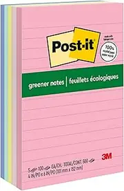 Post-it Greener Notes, 4 in x 6 in, Helsinki Collection, Lined, 5 Pads/Pack, 100 Sheets/Pad (660-RP-A)