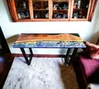 Walnut Epoxy Console Table, Corner End Countertop, Wooden Table Decor