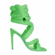 Nevenka Sexy High Heels Knit Fallopian Cloth Rope Lace Up Gladiator Sandals-Green