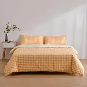 Dreamaker Micro Flannel Reversible Grid Quilt Cover Set - Chai