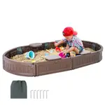 VEVOR Sandbox with Cover, 72 x 41.5 x 9.1 in Oval Sand Box, HDPE Sand Pit with 4 Corner Seating and Bottom Liner, Kids Sandbox for Outdoor Backyard, B