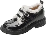 [Generic] Winter New Fuzzy Warm Leather Flats with Hidden Heel for Women, Fashionable Fur-Lined Oxford Shoes, Easy Slip-On Perfect for Women