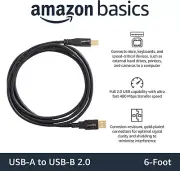 AMAZON BASICS USB-A TO USB-B 2.0 CABLE, 480 MBPS, PRINTER/HARD DRIVE, BLACK 6-FT