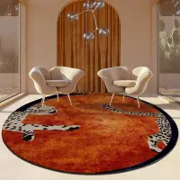 在飛比找Yahoo!奇摩拍賣優惠-圓形地毯陌希圓形地毯臥室客廳床邊地墊北歐沙發茶幾毯輕奢橘色豹