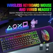 Wireless Rechargeable Gaming Keyboard Mouse & Mat Set 87 Keys Rainbow LED For PC