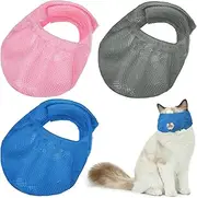 Weewooday 3 Pieces Cat Muzzles Breathable Mesh Muzzles Cat Grooming Restraint Bags with Muzzle Anti Bite Anti Meow to Prevent from Biting(Blue, Pink, Gray)