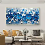 Handmade Original Blue Floral Textured Oil Painting On Canvas Abstract Flower Wall Art for Home Decor With Stretched Frame Without Inner Frame Painting