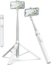 TONEOF 70" Automatic Tripod,Auto-Open Phone Tripod Stand with Magnetic Rechargable Remote,360° Vertical & Horizontal Rotatable Travel Tripod,Stable Cell Phone Tripod for iPhone/Android(White)