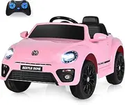 HONEY JOY Volkswagen Beetle Kids Electric Ride On Car, 12V Motorized Toddler Ride-On Vehicle Toy w/Remote Control, Lights, Cozy Comfortable Seat, Double Door, Music