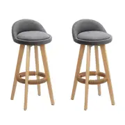 Fabric Bar Stools - Grey and Wood - Set of 2