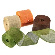 Burlap Wired Ribbons, 2.4"x 5yards Natural Burlap Weave Ribbon, Multicolor,4pcs