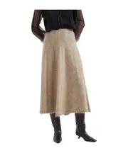 Brunello Cucinelli Elastic Waistband Flared Midi Skirt S,L,M light brown