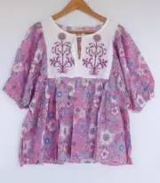 New Dreamcatcher Top 10 M Womens Boho Pink Purple Floral Embroidered Rayon