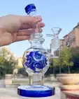 Blue 8" Glass Bong Fab Egg Ball Perc Pyrex Smoking Hookah Bubbler Filter W/Bowl