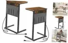 C Shaped End Table Set of 2 with Charging Station, 28" Tall Couch Table for