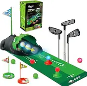 Clemas Mini Golf Set Toy for Children, 15 Pieces Indoor Outdoor Golf Case Game Set with 3 Colourful Golf Clubs, 6 Balls, Putting Mat Toy for Boys