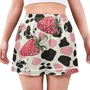 [RPLIFE] Cute Strawberries Cow Spots Womens Sleeping Shorts, Cute Light Weight Shorts for Women, Womens Summer Pajamas