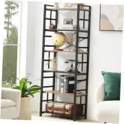 6 Tier Bookshelf,70 inch Tall Industrial Bookcase with Metal Frame and Open