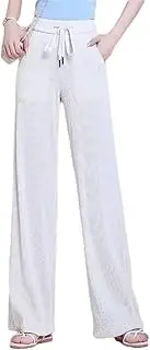 [Generic] Women All-Match Thin Lace-Up Wide Leg Pants Spring Summer Elastic High Waist Loose Solid Straight Trousers
