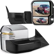 Towing Mirrors for 2022-2024 Tundra with Power Glass Heated Arrow Turn Signal Light Blind Spot Light Extendable Fold Pair Set, Silver