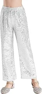 [TiaoBug] Kids Girls Boys Sparkling Sequin Pants Hip-hop Jazz Dancing Wide-Leg Pants Performance Costume Trousers