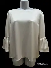 Alice + Olivia Off White Blouse Size Large New Tags Ruffle Sleeve Sateen $285